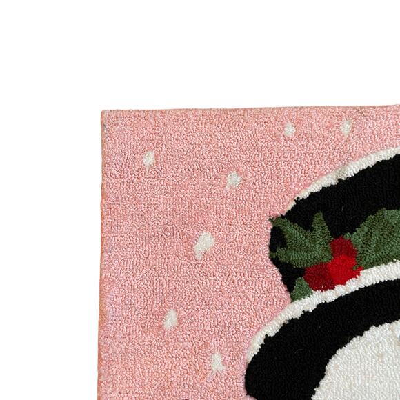 Nourison Hand Hooked Pink Christmas Accent Rug 27x45 Snowman Holiday Decor NEW - Picture 5 of 10